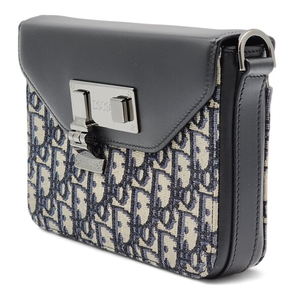Dior Oblique Jacquard Messenger Crossbody Leather Lock Bag | Black | NEW - Picture 5 of 14